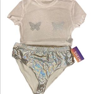 2 piece Silver Butterfly Rave Set